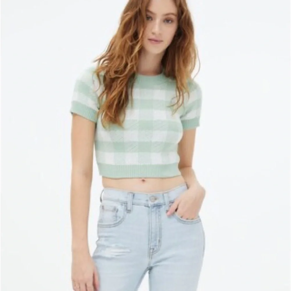 Sweater Top Aeropostale Short Sleeve Blue Gingham Size XS NWT Fall Winter Cozy - Picture 5 of 7